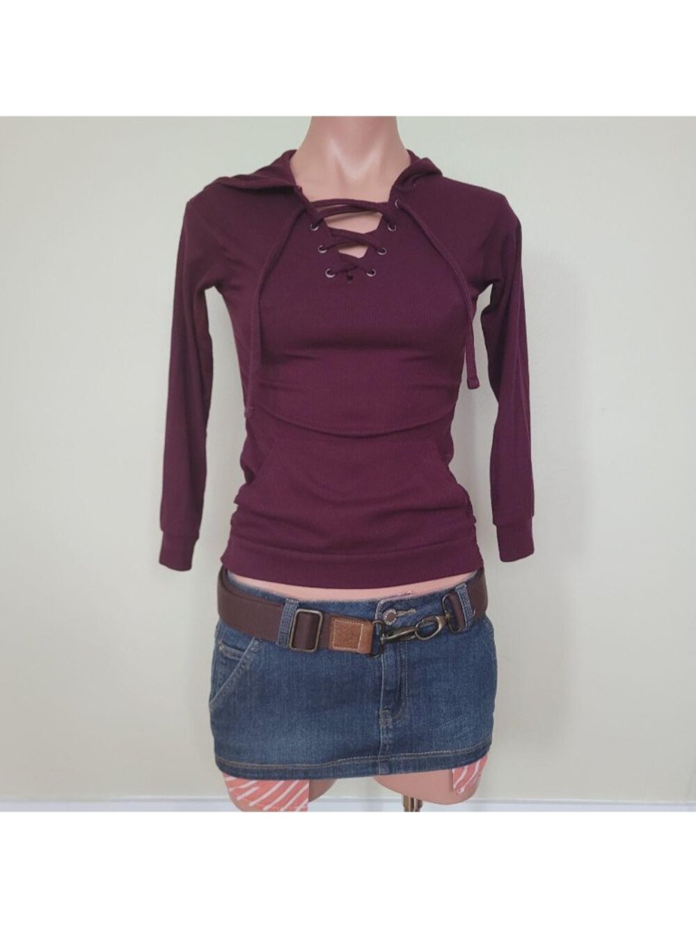 Handmade Wine Pink Republic Corset Slim Fit Fitted Hoodie (XXS)